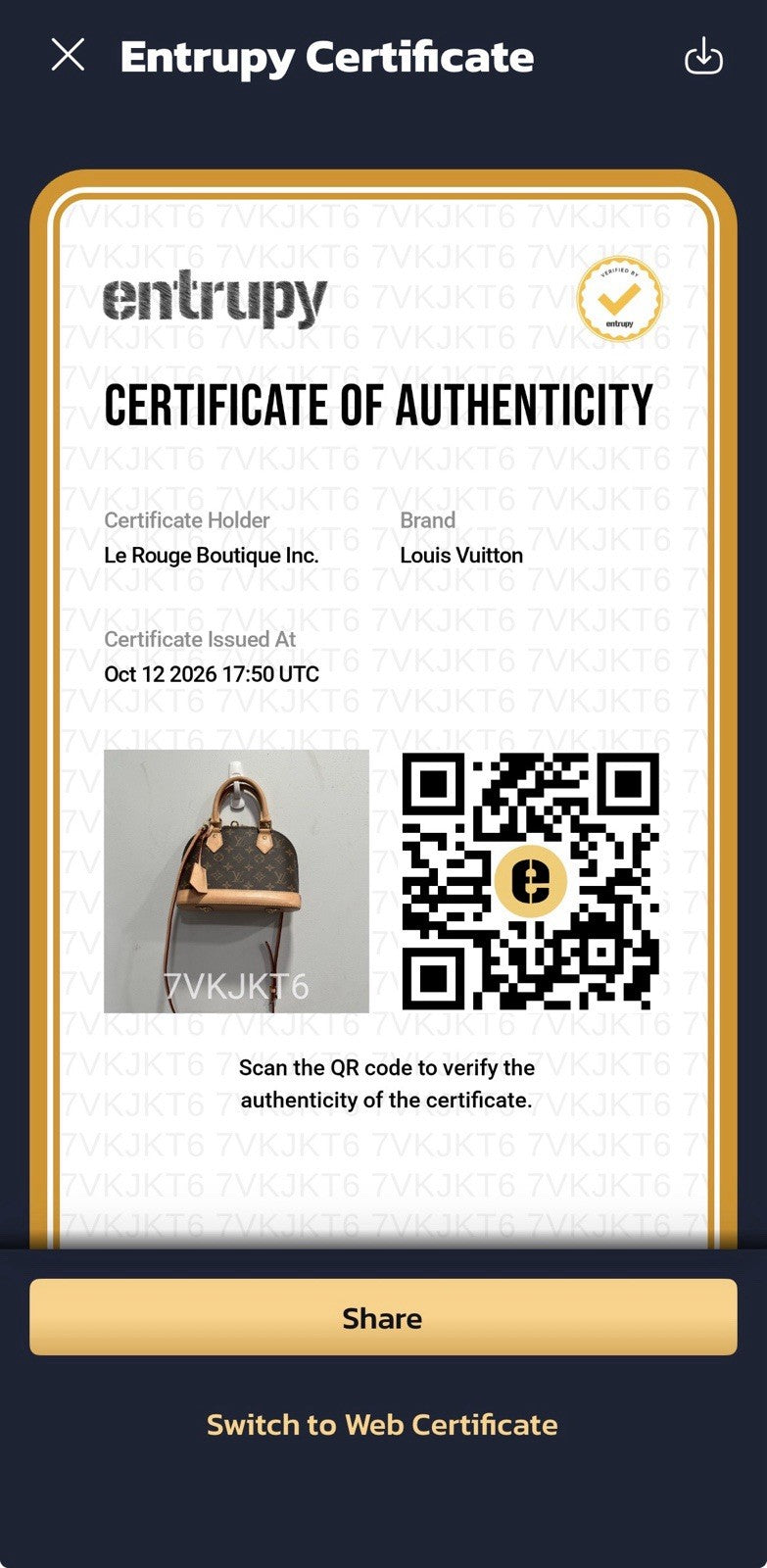 Louis Vuitton Monogram Alma BB W/Box Duster & Authenticity