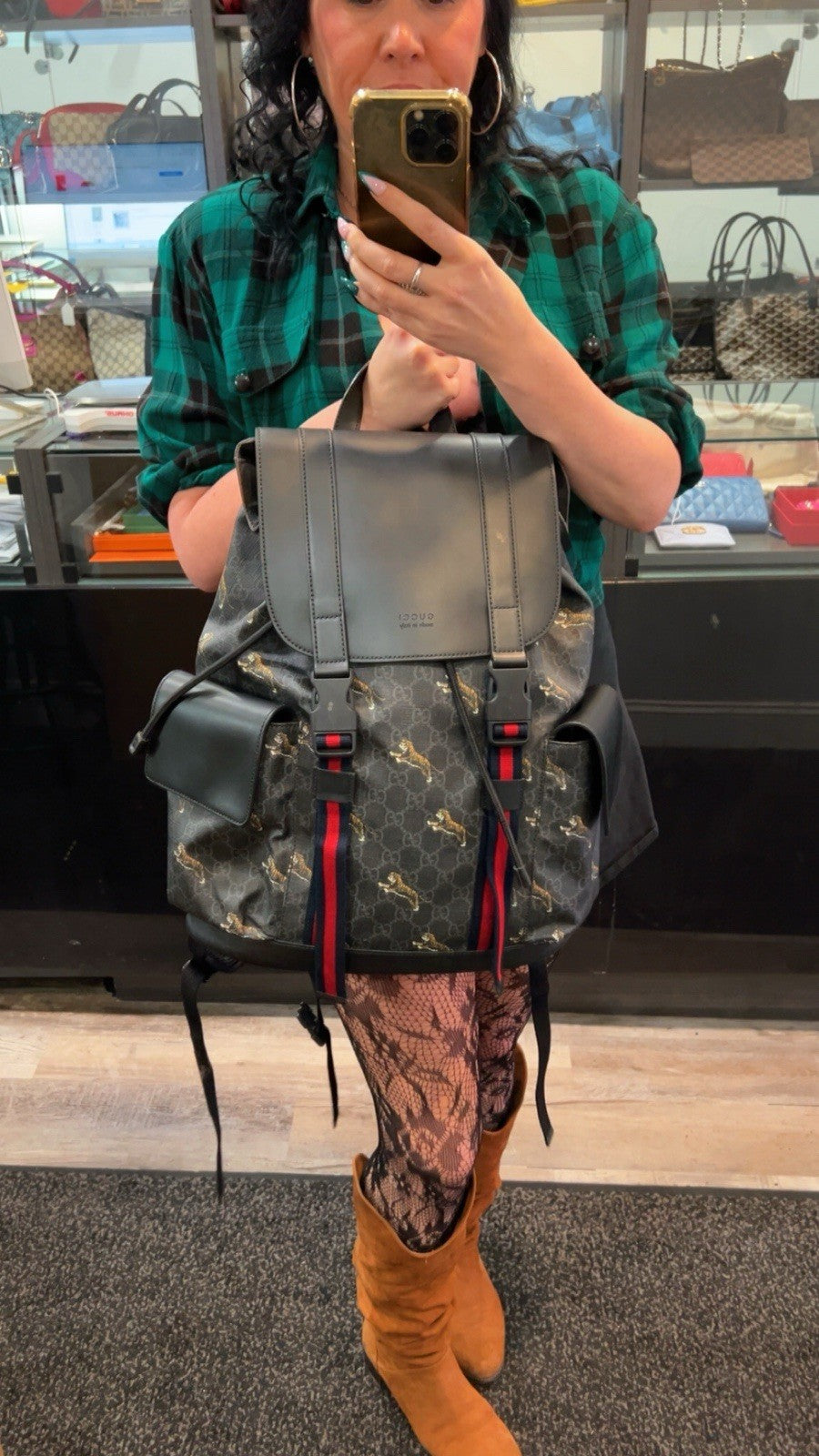 Gucci GG Canvas Tiger Print Bestiary Backpack With Duster & Authenticity