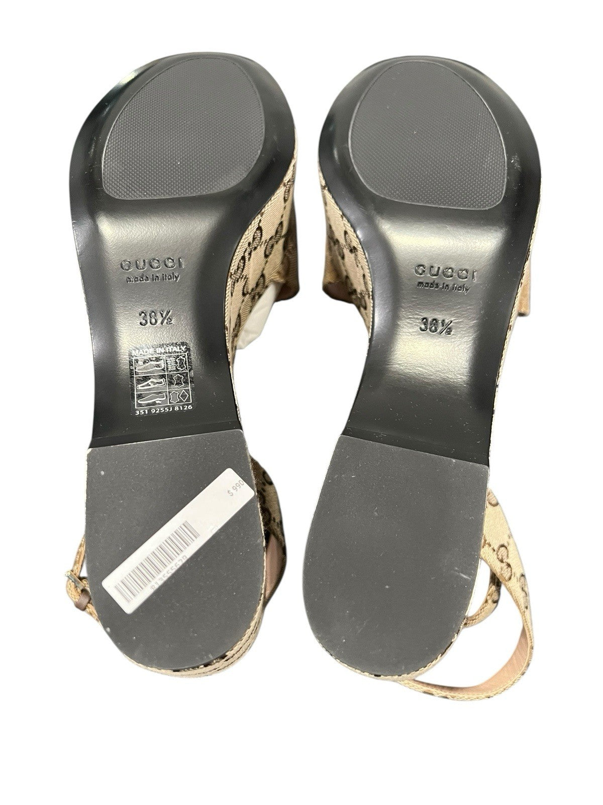 Gucci Lady GG Canvas Bit Platform Sandals 38.5/US8.5 Retail $1,030