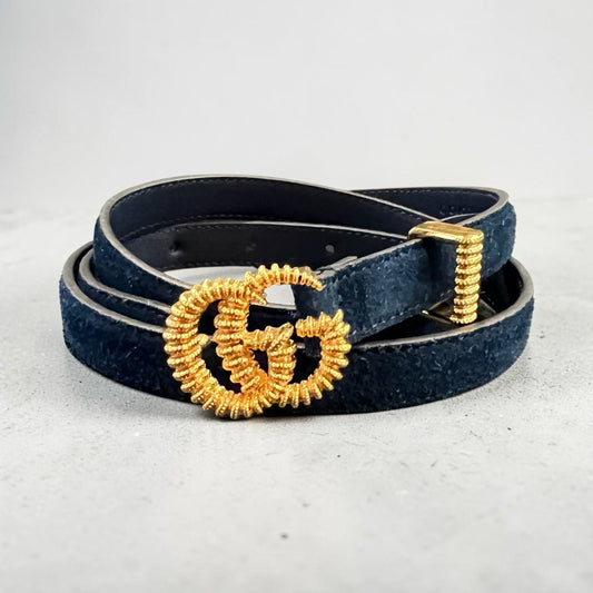 Gucci Navy Suede/Leather Gold Marmont Belt 1/2" Size 85cm/34" Width AUTHENTIC
