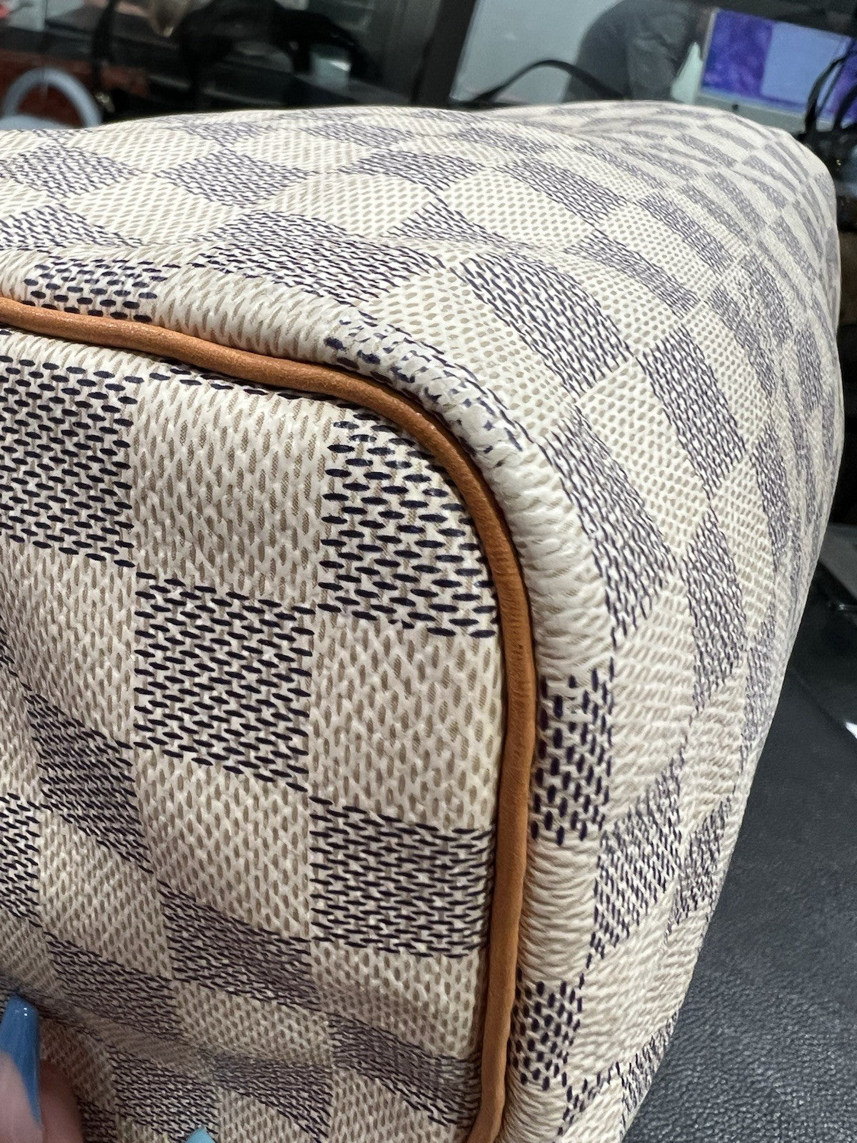 Louis Vuitton Damier Azure Speedy 35 W/Duster Lock & Certificate Of Authenticity