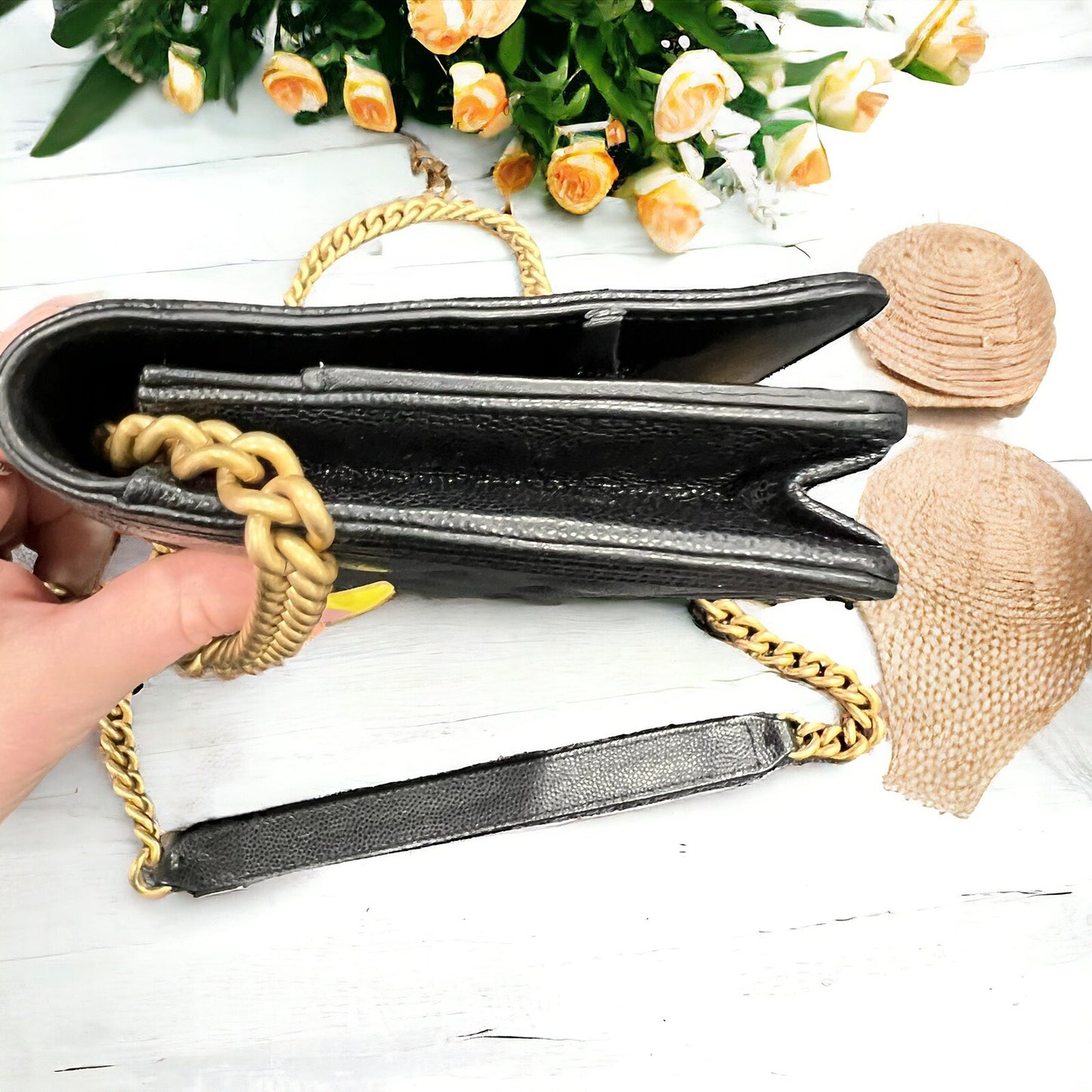 Chanel Caviar Black/Gold Boy Wallet On Chain W/Duster