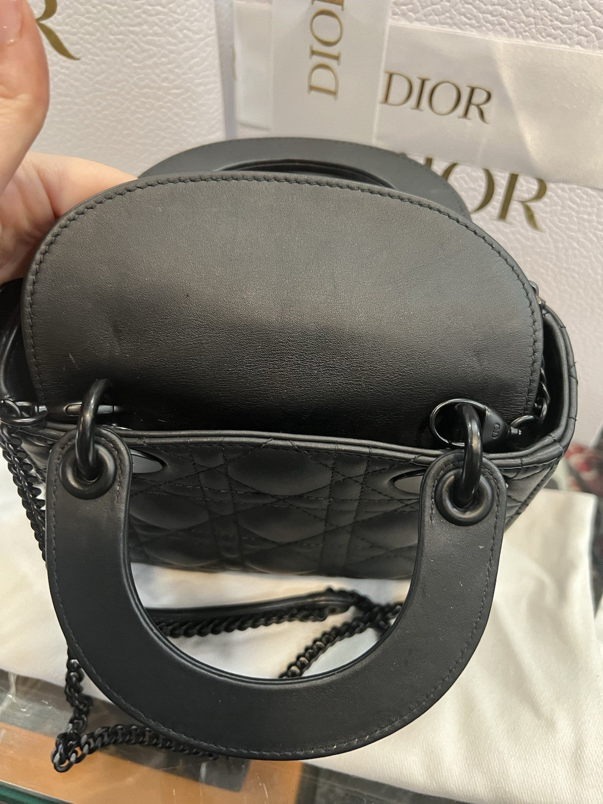 Christian Dior Matte Black Cannage Mini Lady Bag Box Duster Receipt Retail $5500
