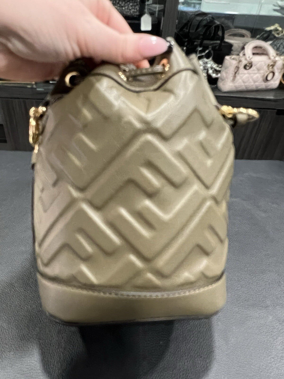 Fendi Forest Green Mon Tresor Bucket Bag W/Duster Retail $1950
