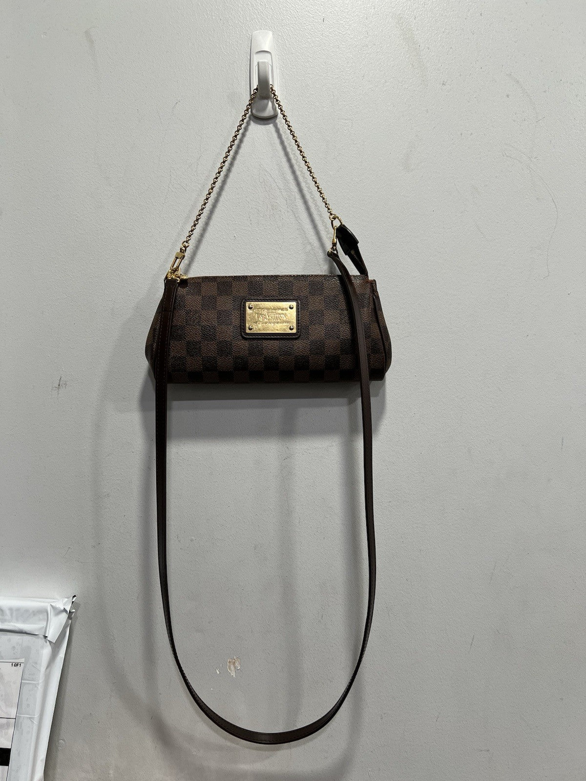 Louis Vuitton Damier Ebene Eva Clutch Crossbody Bag With Authenticity