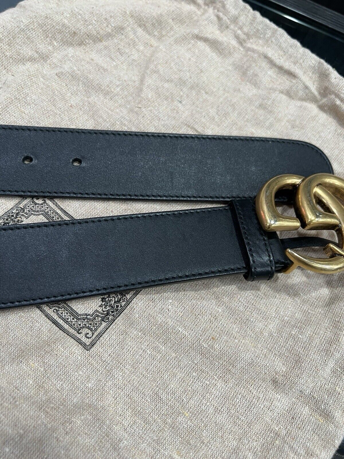 Gucci Marmont Black/Aged Gold Belt Duster  80/32"