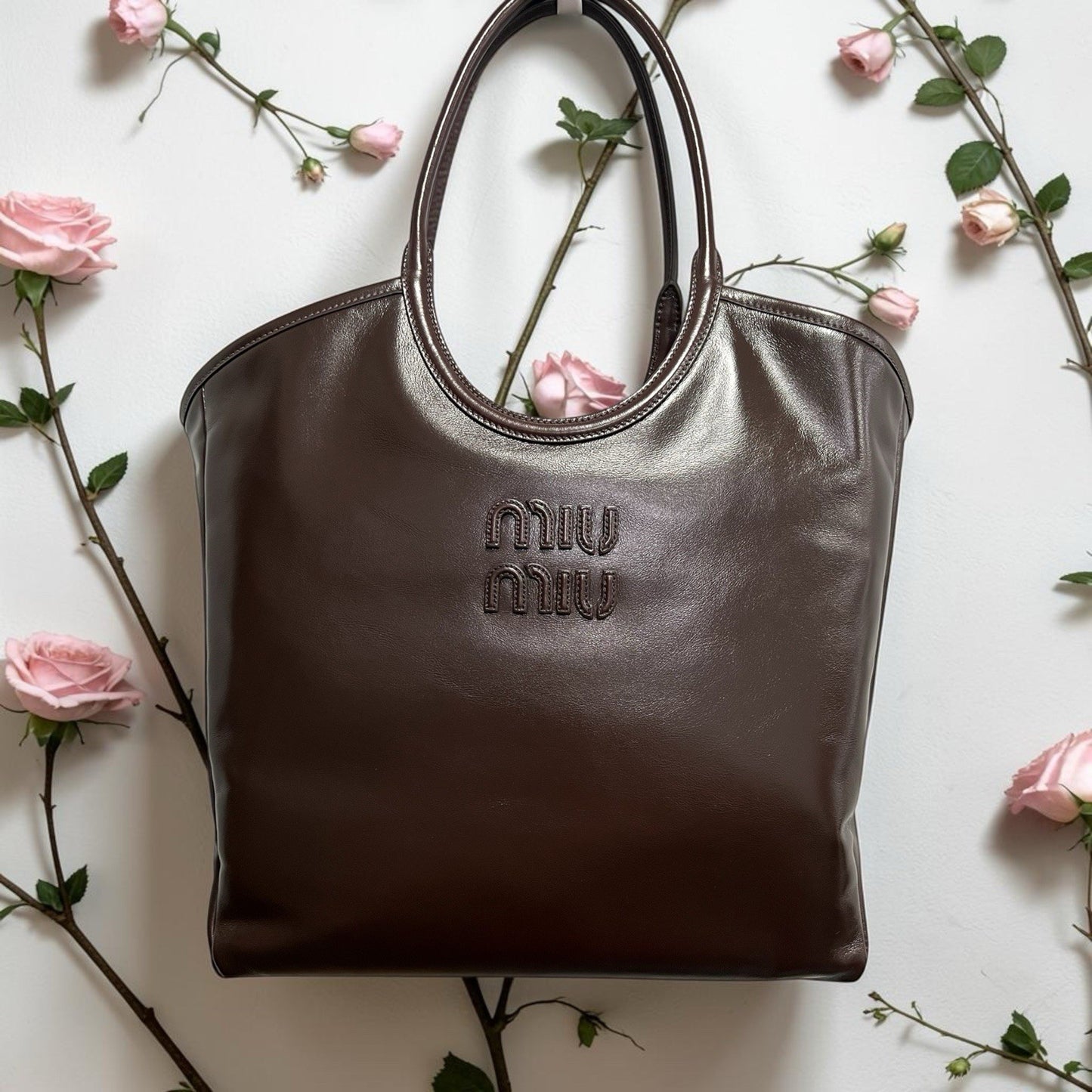 MIU MIU Ivy Tote Brown Leather Shoulder Bag NIB Retail $2590