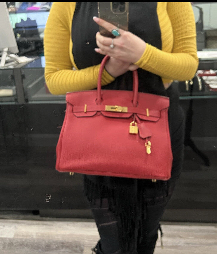 Hermes Birkin Red/Gold Togo Leather 30 W/ Certificate Of Authenticity From 2020