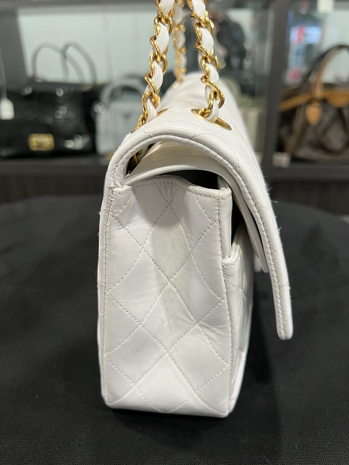 Chanel White 24k Gold Plated Hardware Lambskin Double Flap Classic