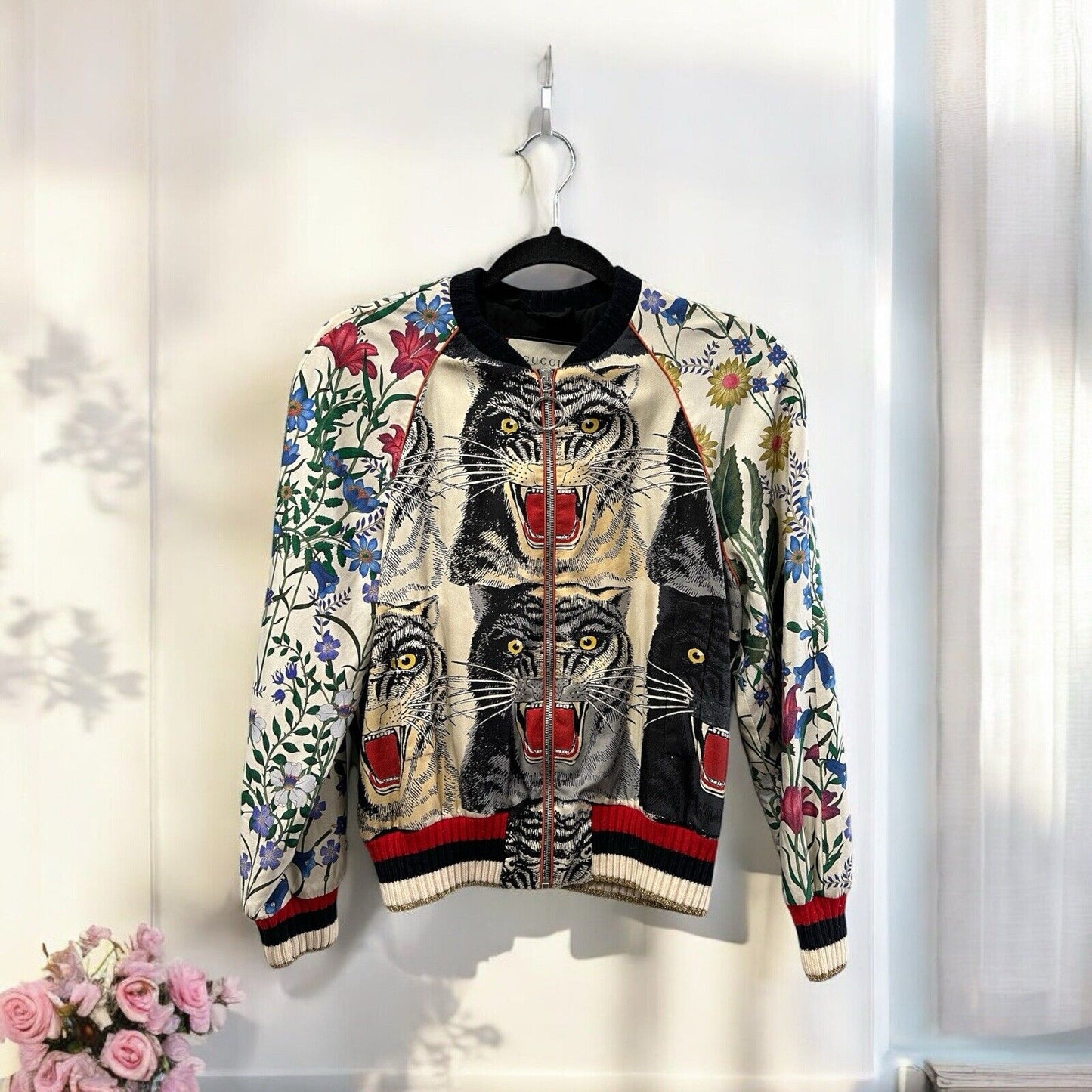 Gucci Silk Tigers & Florals Bomber Jacket Size 40/US8 Authentic Retail $2800