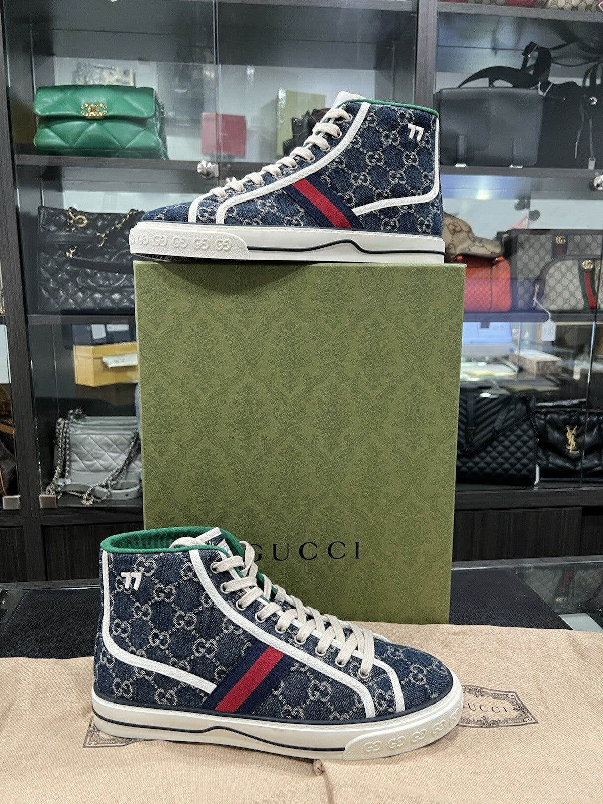 Gucci Men's 1977 Tennis Denim High Top Sz EU8.5/US9.5