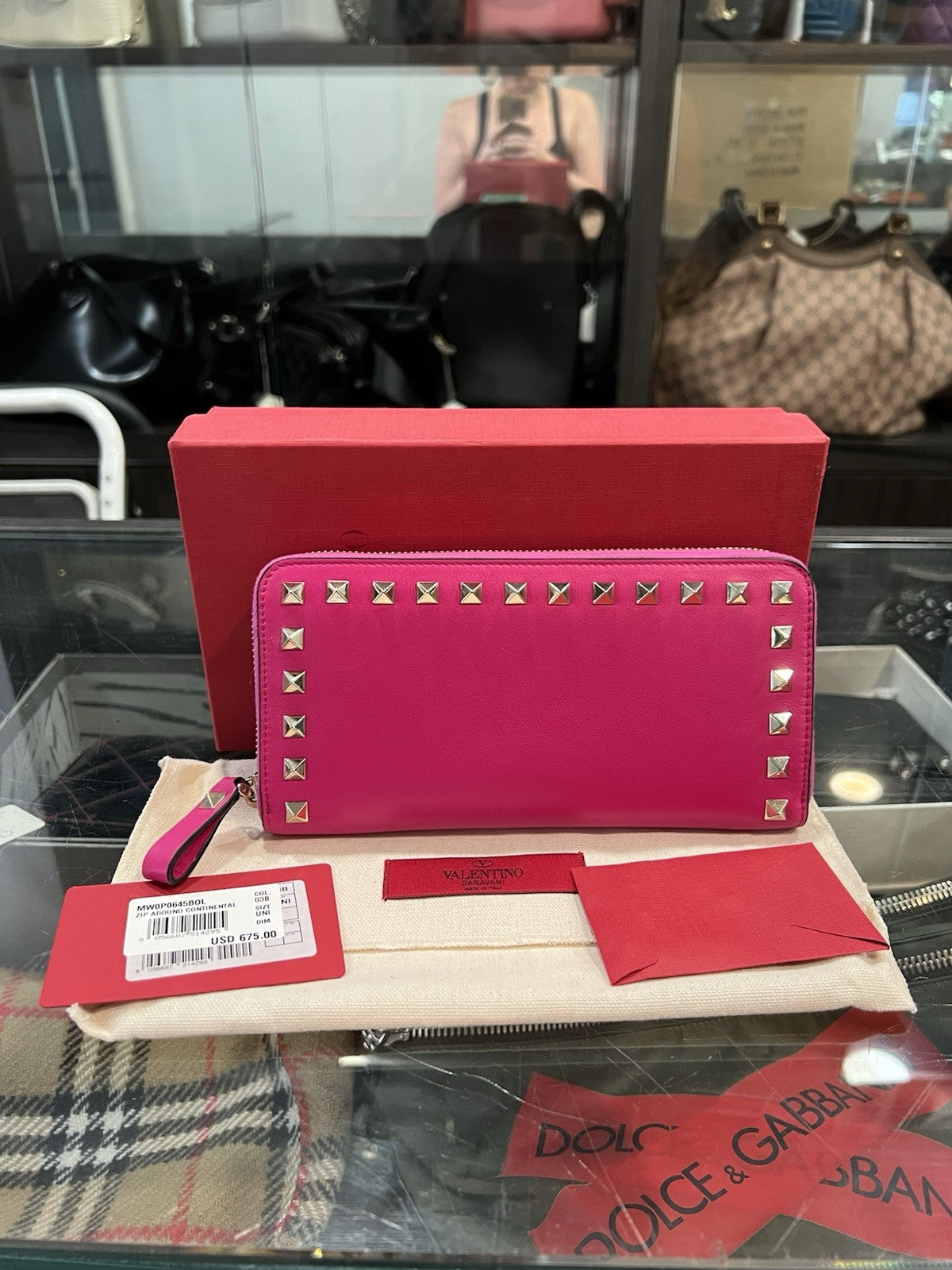 Valentino Rockstud Fuchsia Zip Around Continental Wallet NIB