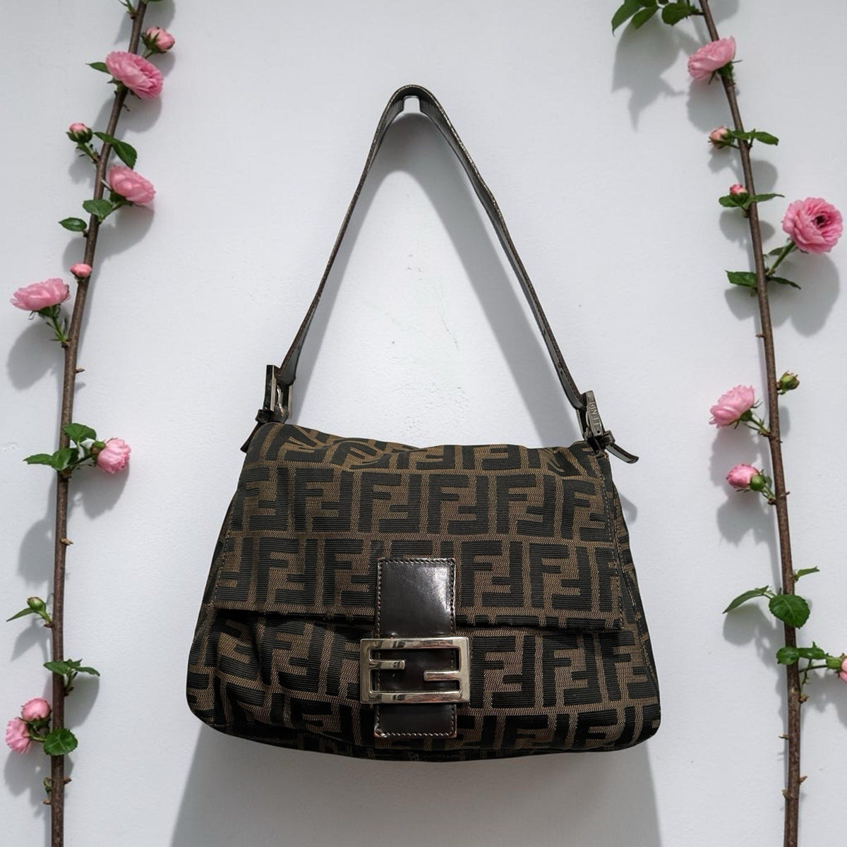 Fendi Zucca FF Mama Baguette Shoulder Bag With Authenticity