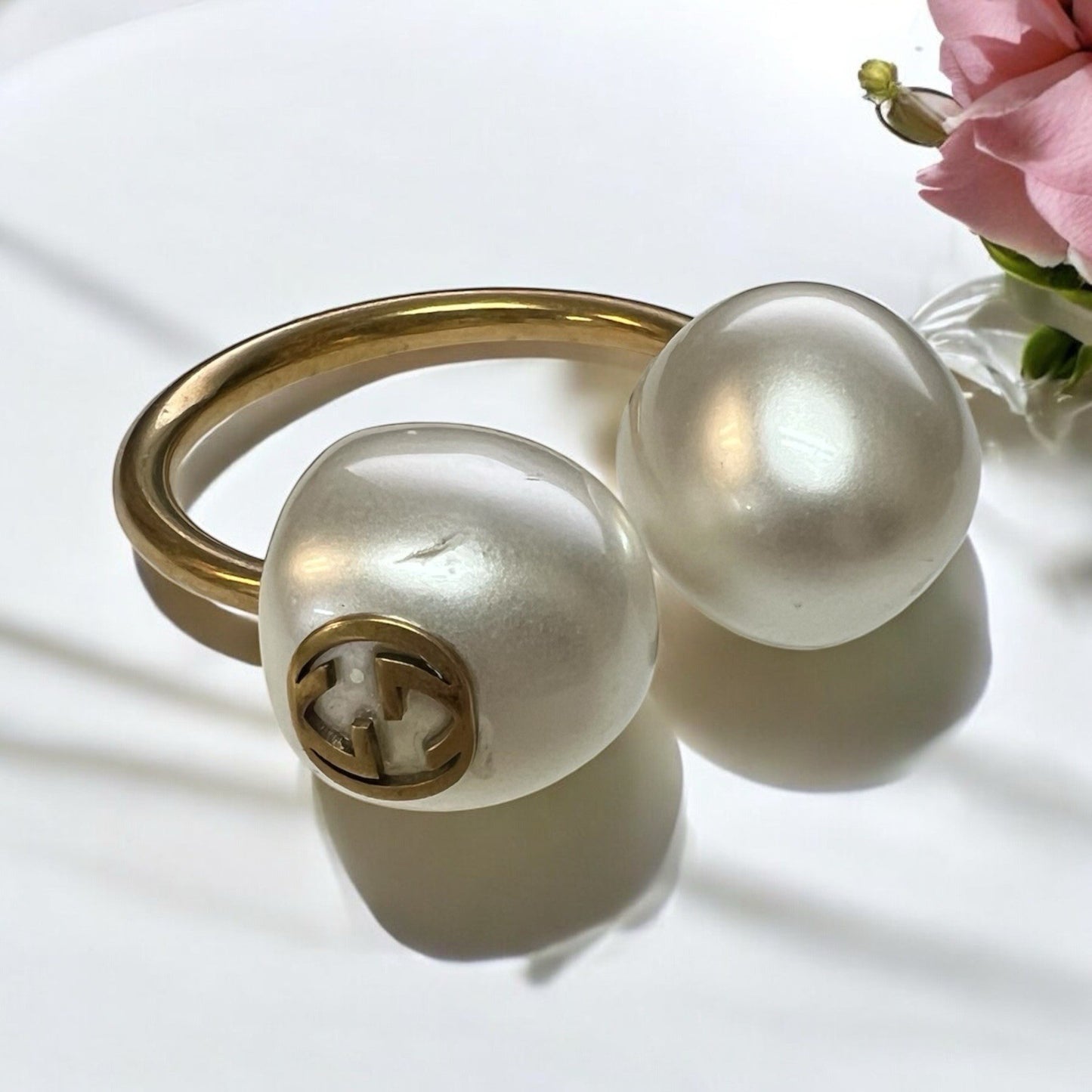 Gucci Single Double Pearl Hoop Runway Earring XL Authentic RARE