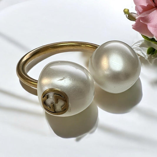 Gucci Single Double Pearl Hoop Runway Earring XL Authentic RARE