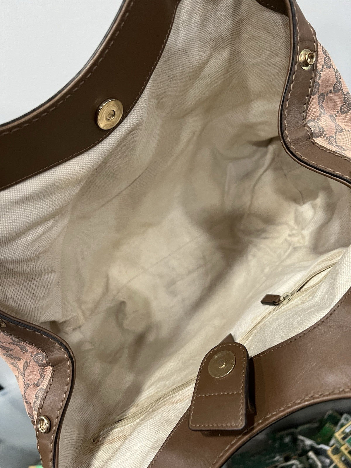 Gucci Pink/Grey Brown Canvas Limited Edition Sukey Tote RARE