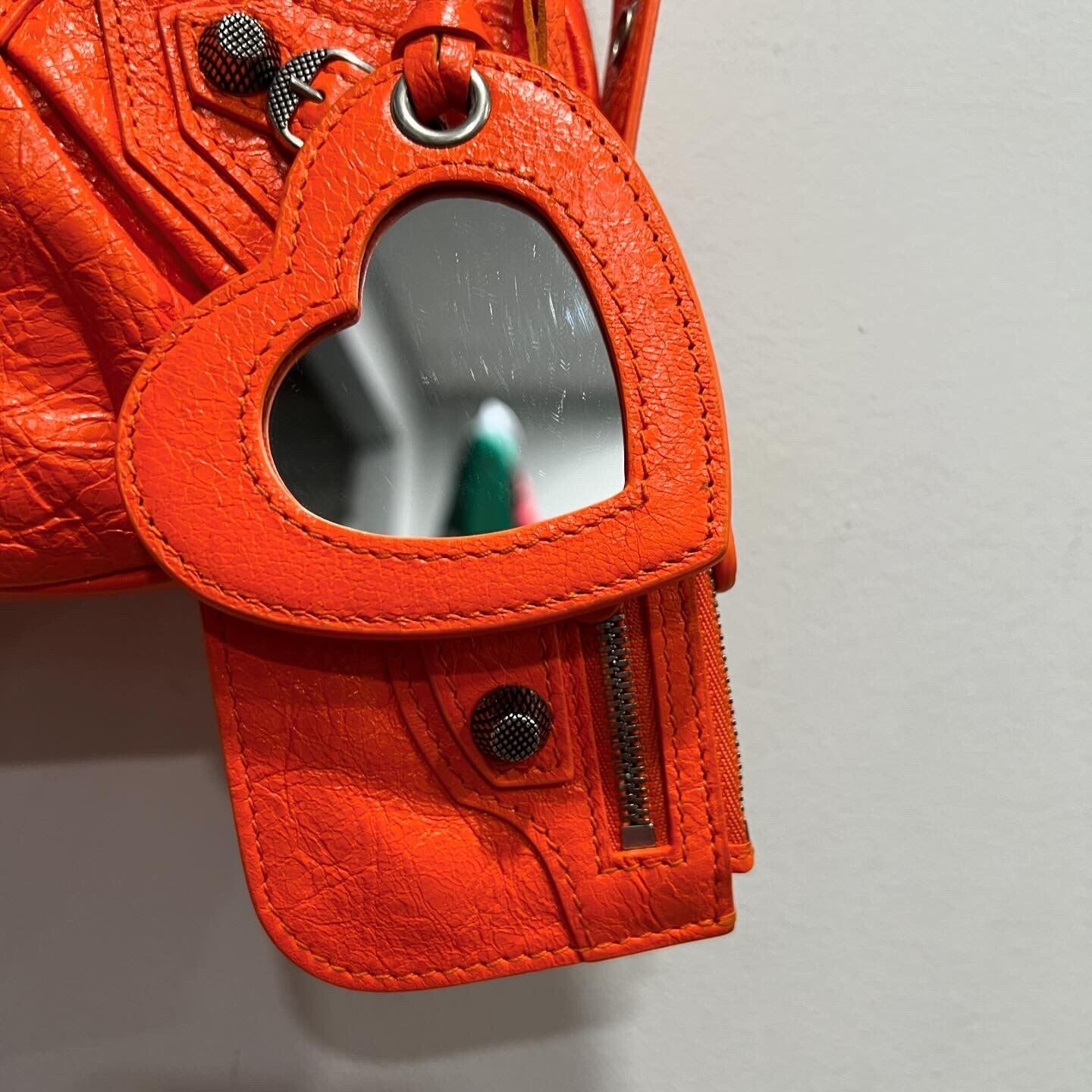 Balenciaga Le Cagole XS Neon Orange Arena Leather Shoulder Bag