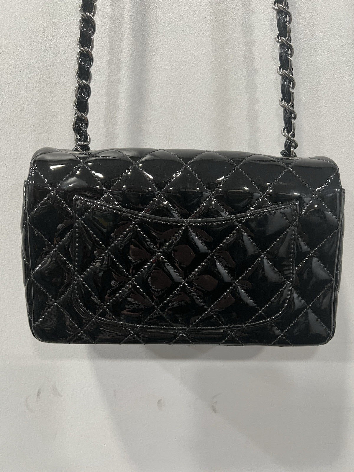 Chanel Patent Mini Rectangular Classic Single Flap Black SHW