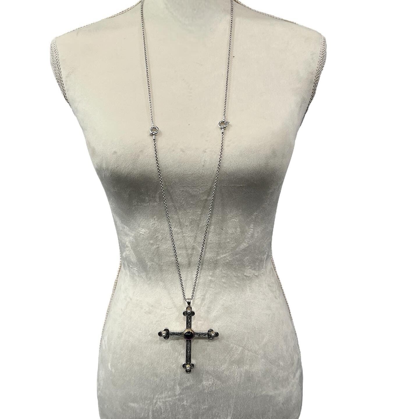 Konstantino .925 Sterling Silver 18k Gold Amethyst Pearl RARE Necklace