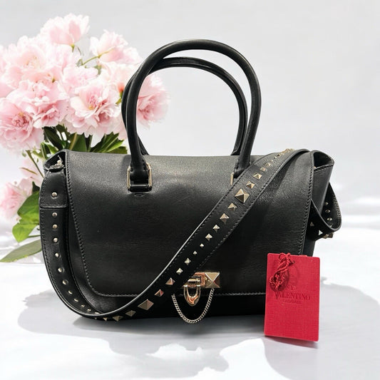 Valentino Garavani Demilune Flap Rockstud Leather Satchel Retail $2745