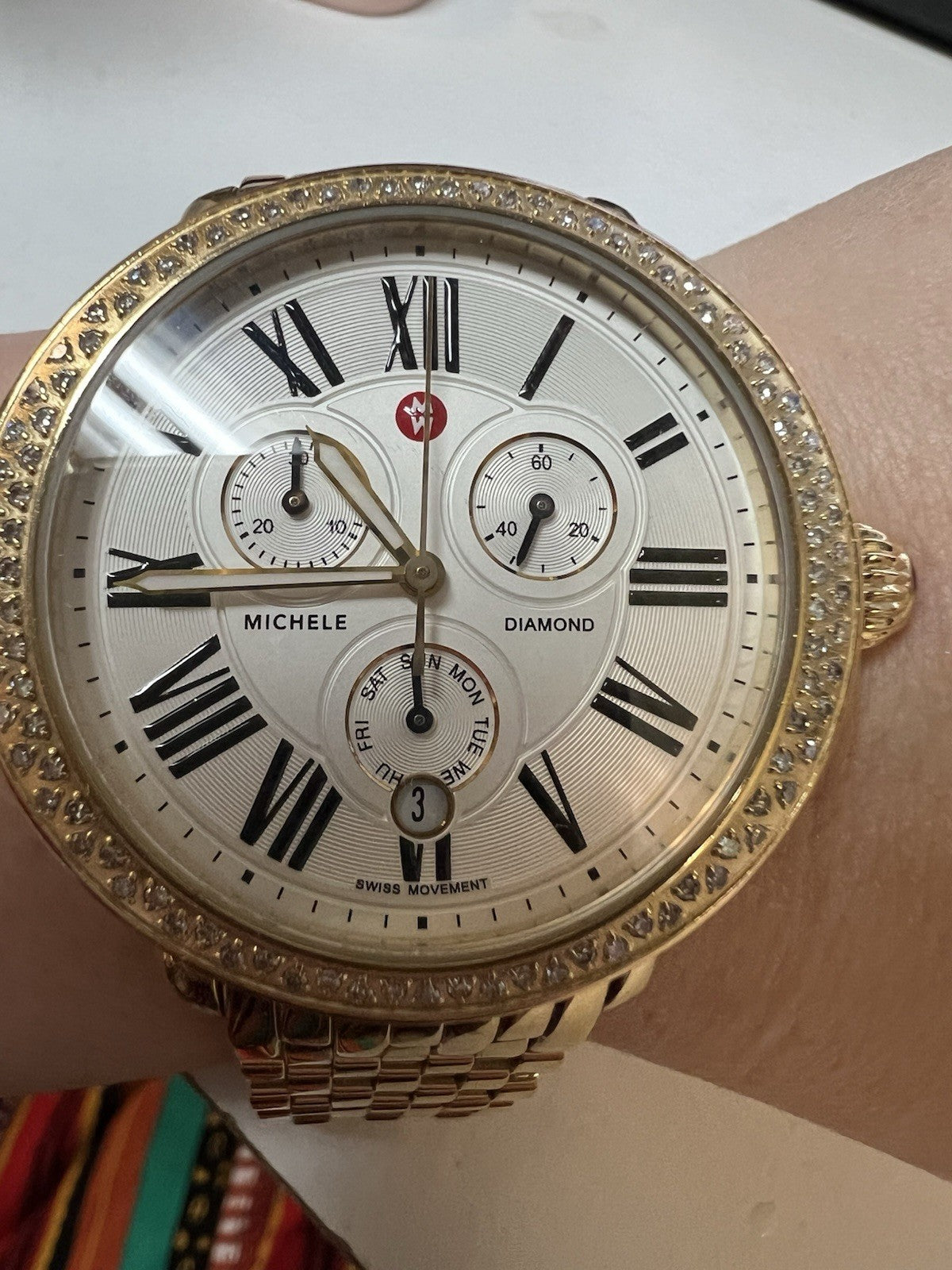 Michele 18k Gold Plated Diamond Bezel Chronograph MW21A01B0968