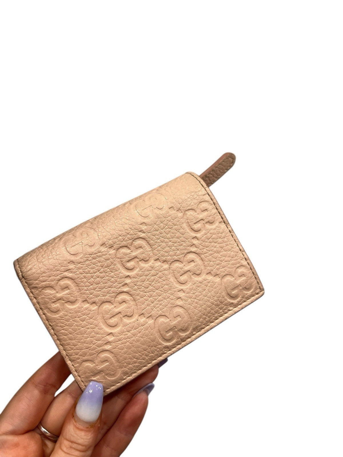 Gucci GG Emblem Peach Leather Bifold Small Wallet With Authenticity
