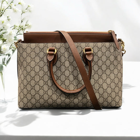 Gucci GG Supreme Large Zip Tote Crossbody With Authenticity