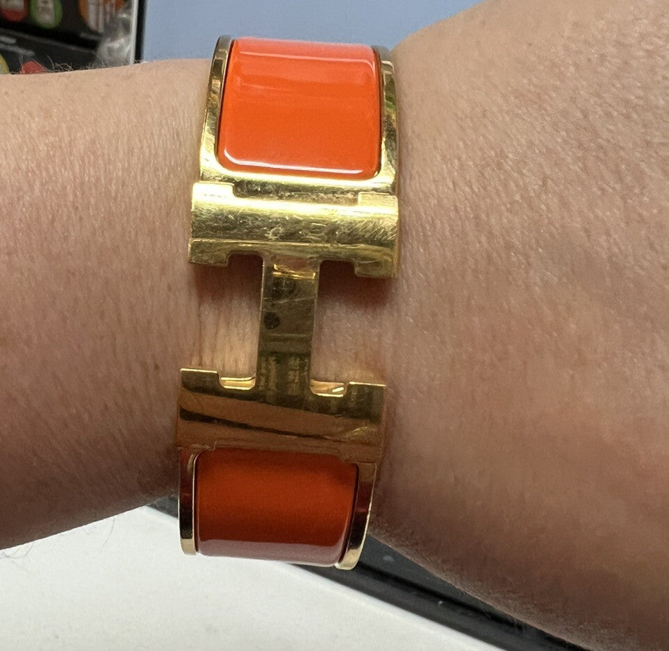 Hermes Clic Clac H Orange/Gold Bracelet PM