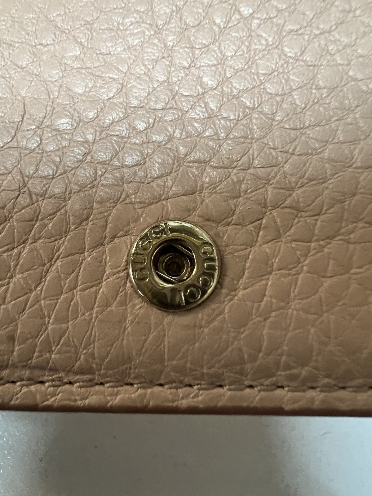 Gucci GG Emblem Peach Leather Bifold Small Wallet With Authenticity