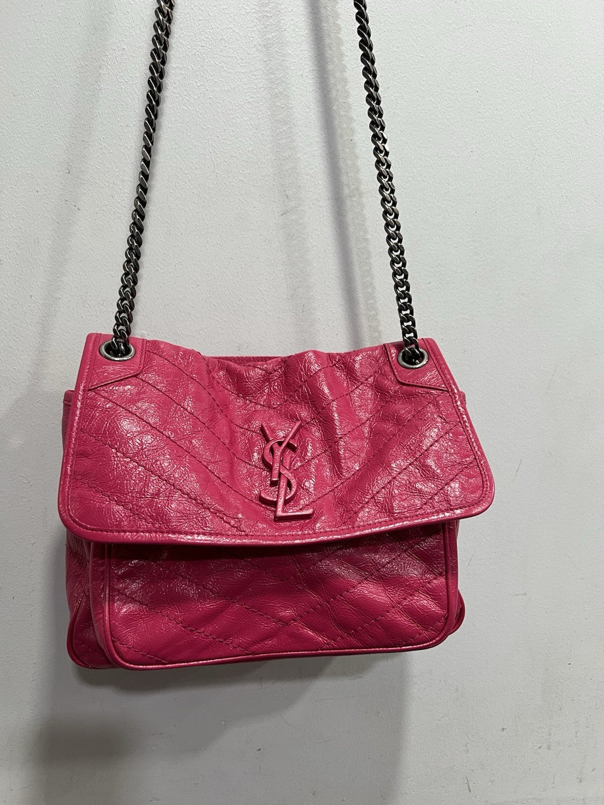 YSL Saint Laurent Pink Leather Niki Bag Retail $3400