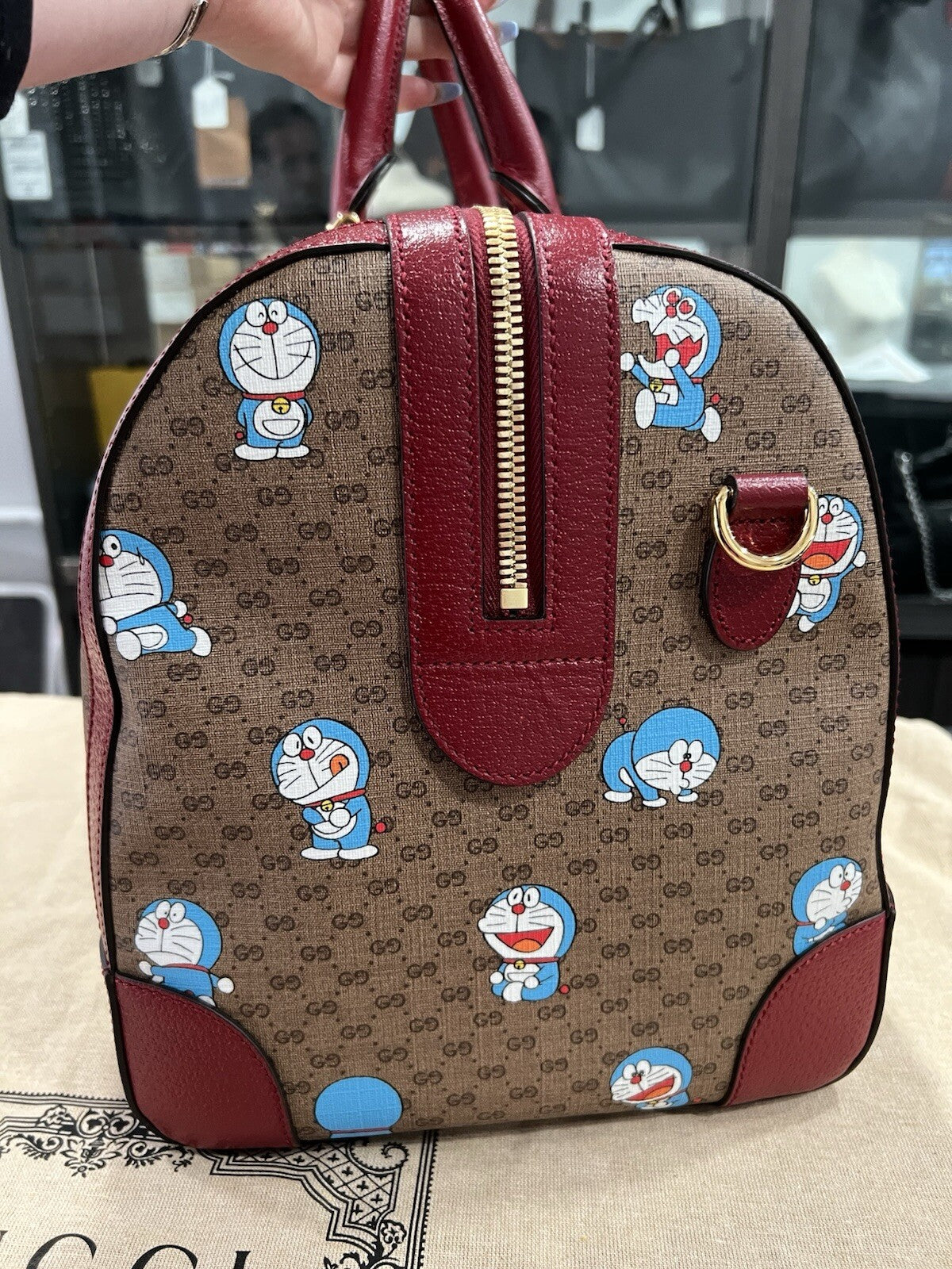 Gucci X Fujiko Pro Doraemon GG Supreme Canvas Boston Duffle Bag NWOB