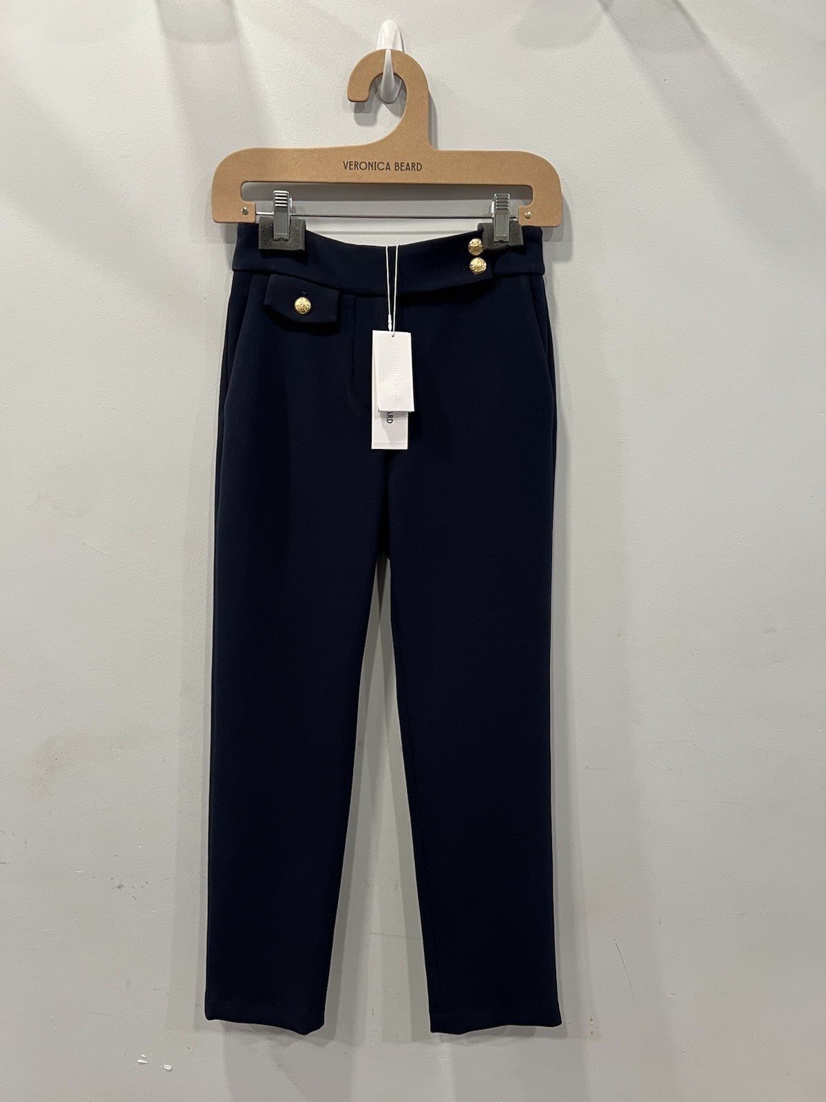 Veronica Beard Navy Renzo Straight Crop Pant Size 0 NWT Retail $395