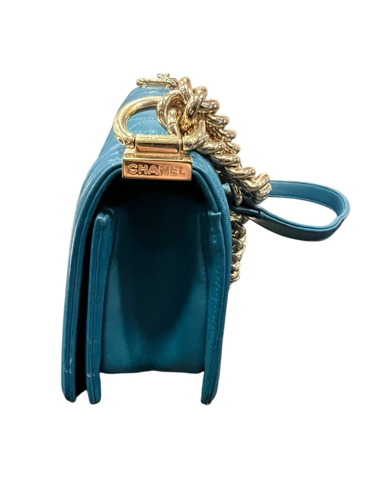 Chanel Small Two Way Boy Cobalt/Gold Chain Bag Includes Authenticity MSRP $6700