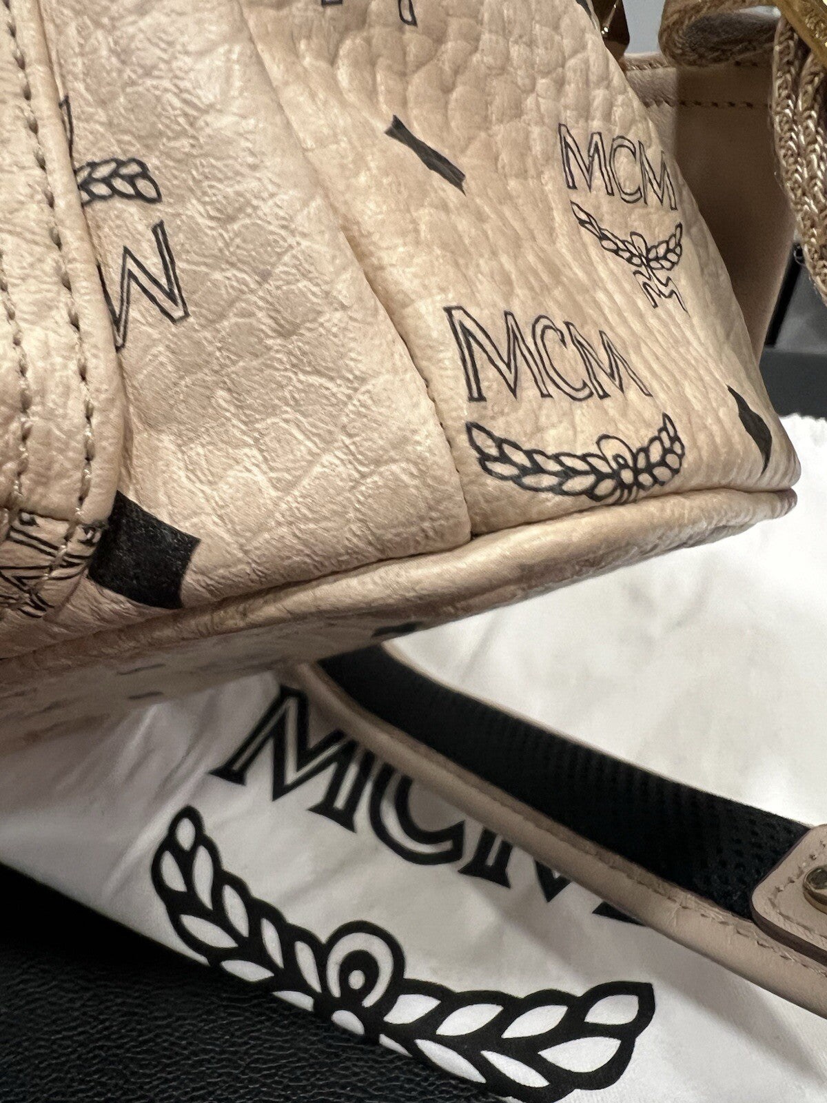 MCM Stark Side Studded Beige Visetos Studded Small Backpack