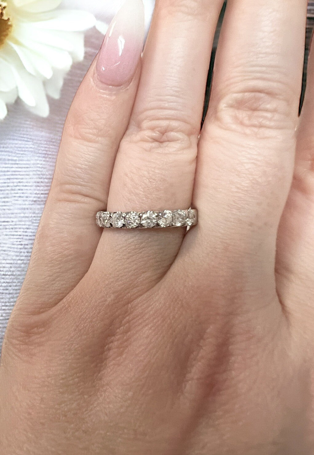 10k White Gold Half Eternity Wedding Ring I1 Approx 1 ct. H Color 2.6g