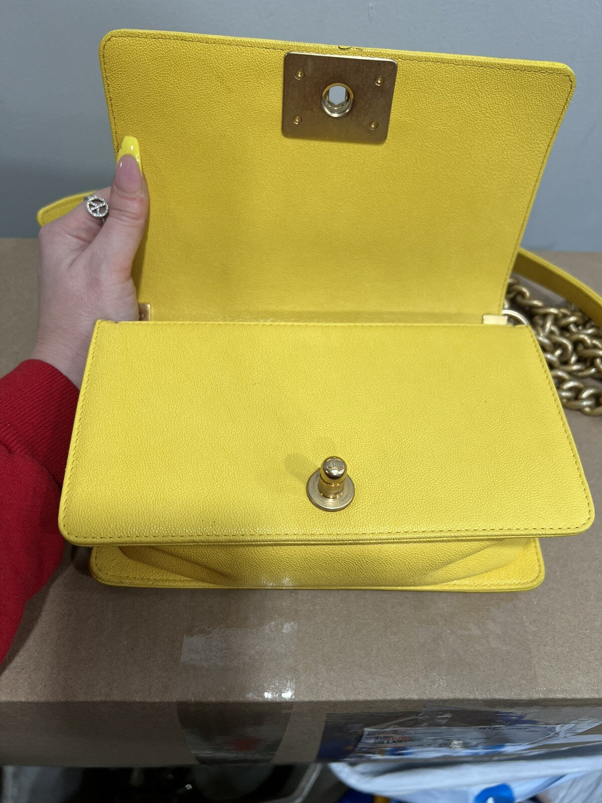 Chanel Caviar Small Yellow Boy Bag With Certificate Of Authenticity