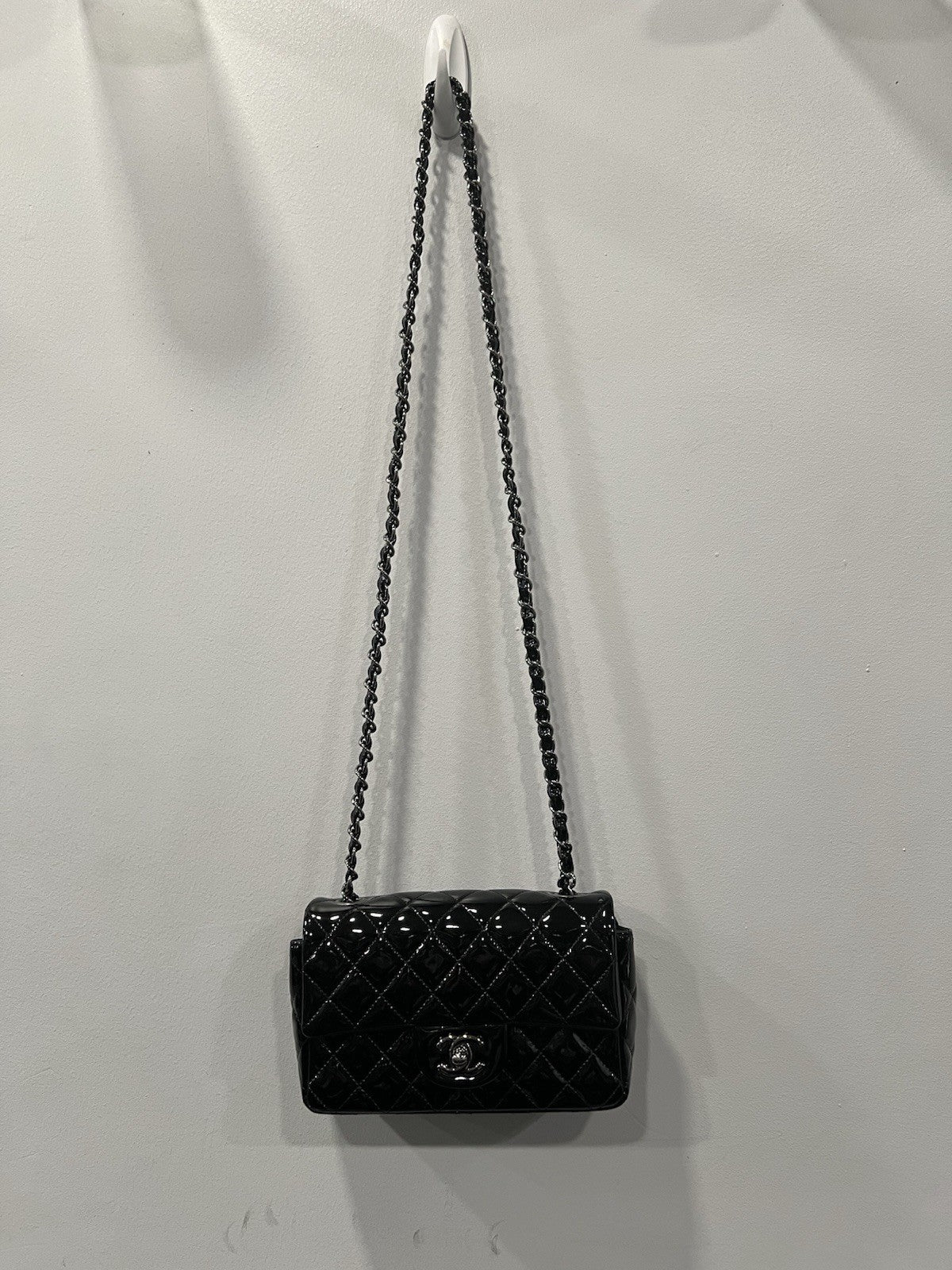 Chanel Patent Mini Rectangular Classic Single Flap Black SHW