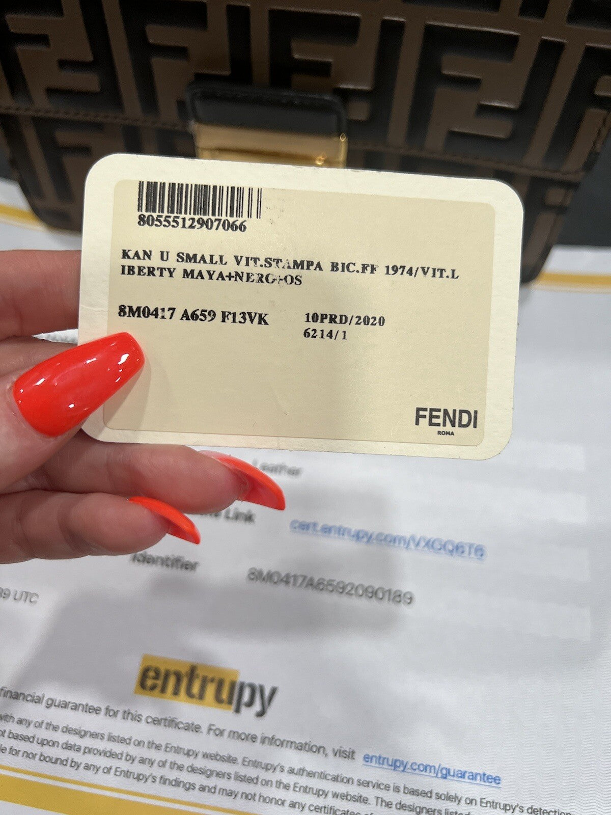 Fendi Kan U Small Top Handle Bag W/Certificate of Authenticity