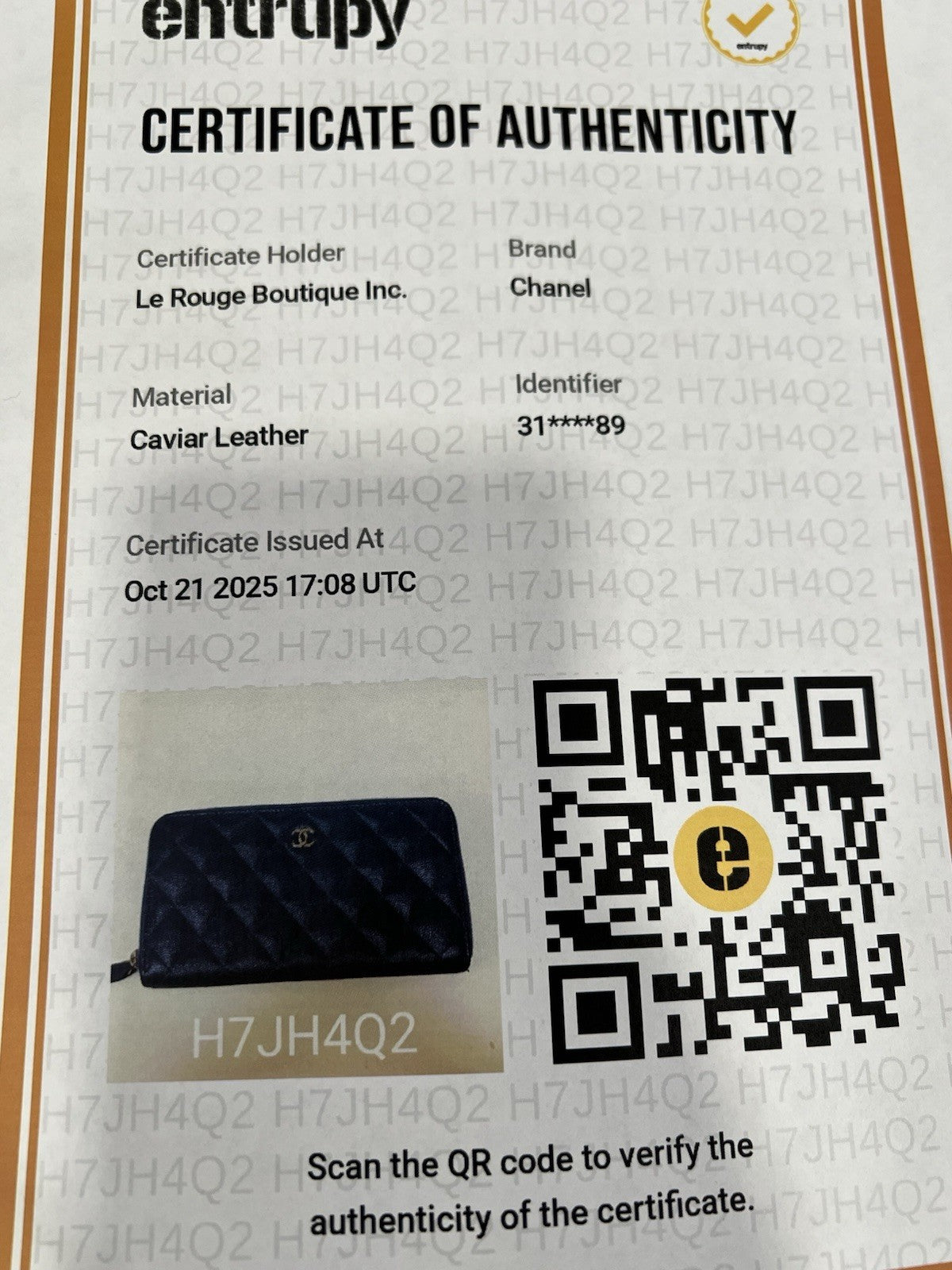 Chanel Caviar Cobalt Blue Leather Zip Around Wallet With Authenticity