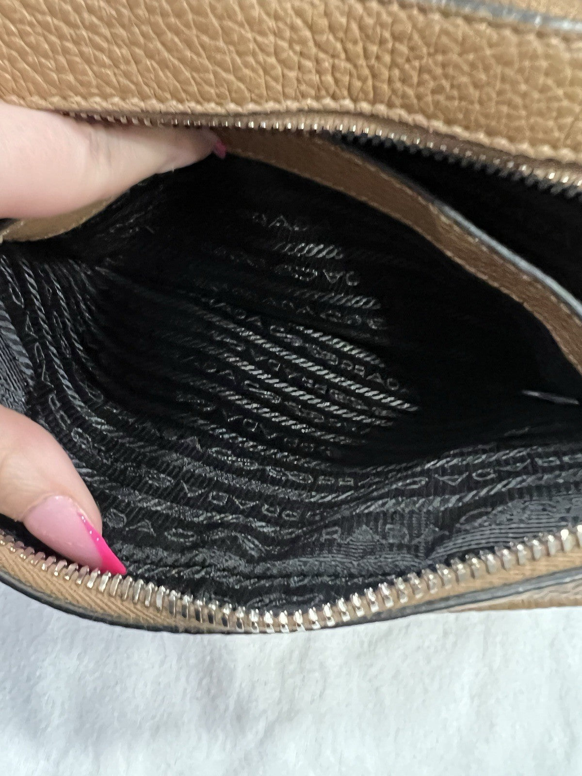 Prada Small Vitello Double Zipper Caramel Crossbody/Shoulder Bag Retail $2750