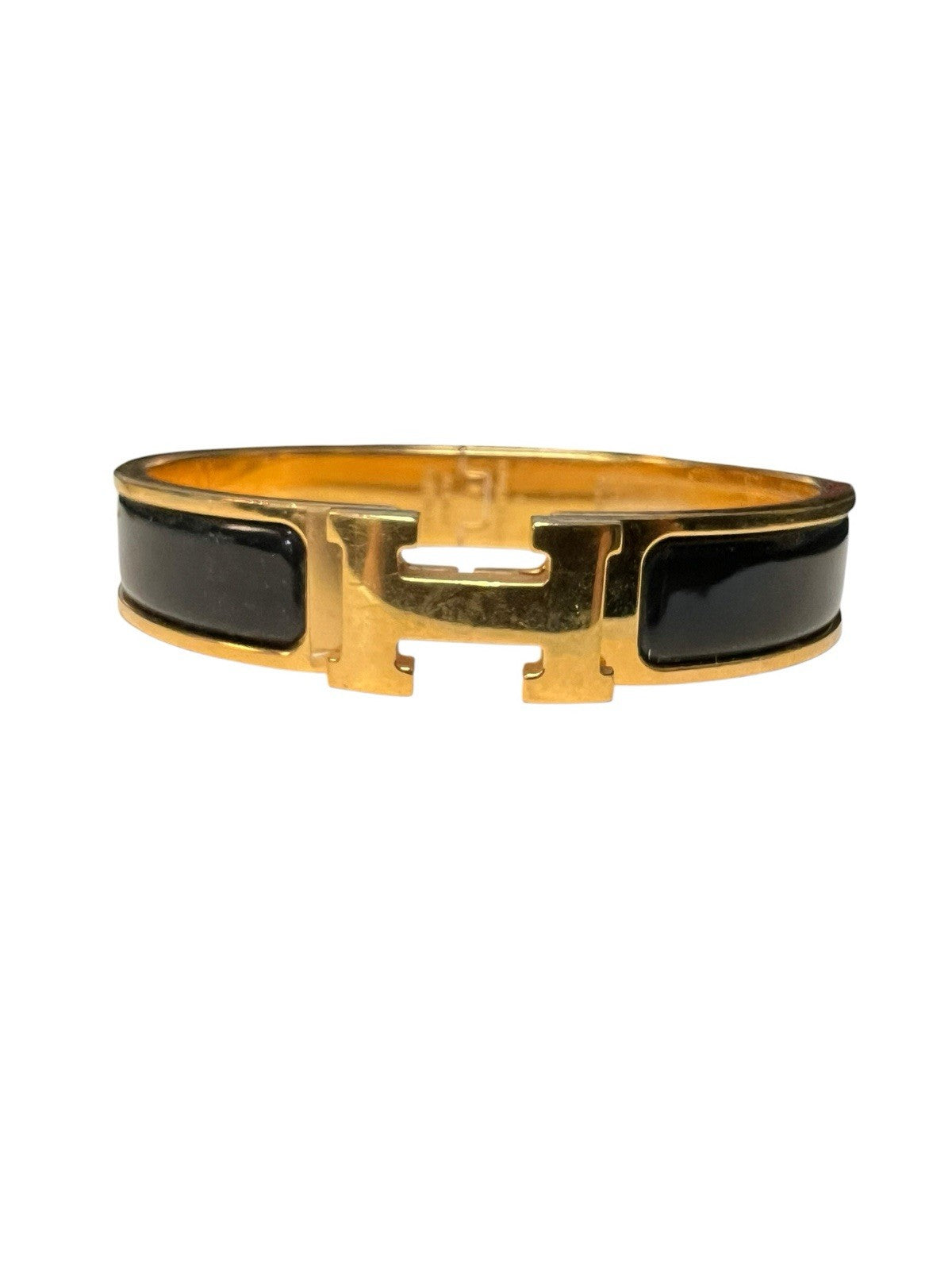 Hermes Click H Black/Gold Cuff Bracelet Retail $810 AUTHENTIC 6.75"
