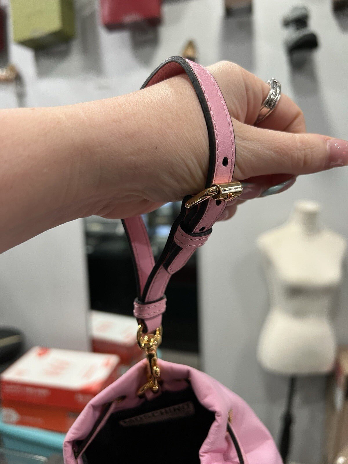 Moschino Couture Pink Nylon Bucket Crossbody/Wrist Bag NWT & Duster