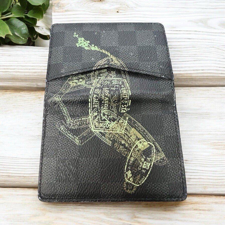 Louis Vuitton Pocket Organizer Damier Graphite Stamps Black With Authenticity