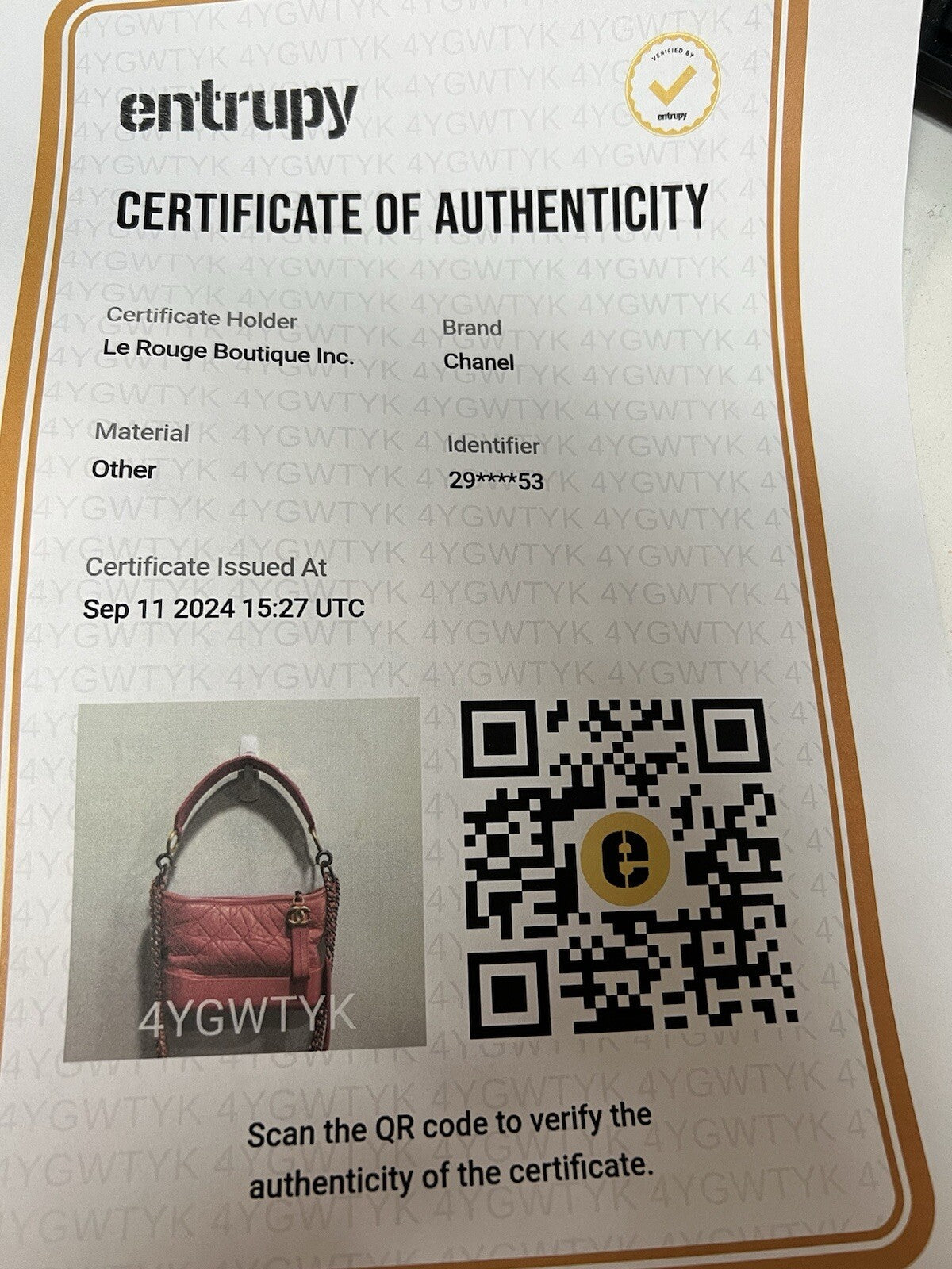 Chanel Gabrielle Pink Hobo Logo Handle Bag W/Certificate Of Authenticity