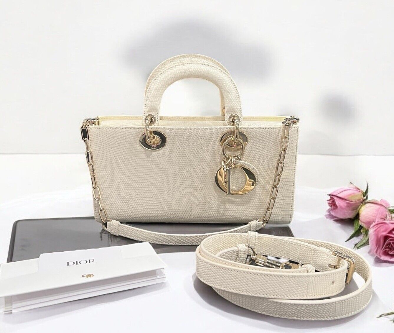 Christian Dior Lizard Ivory/Gold D-Joy Bag
