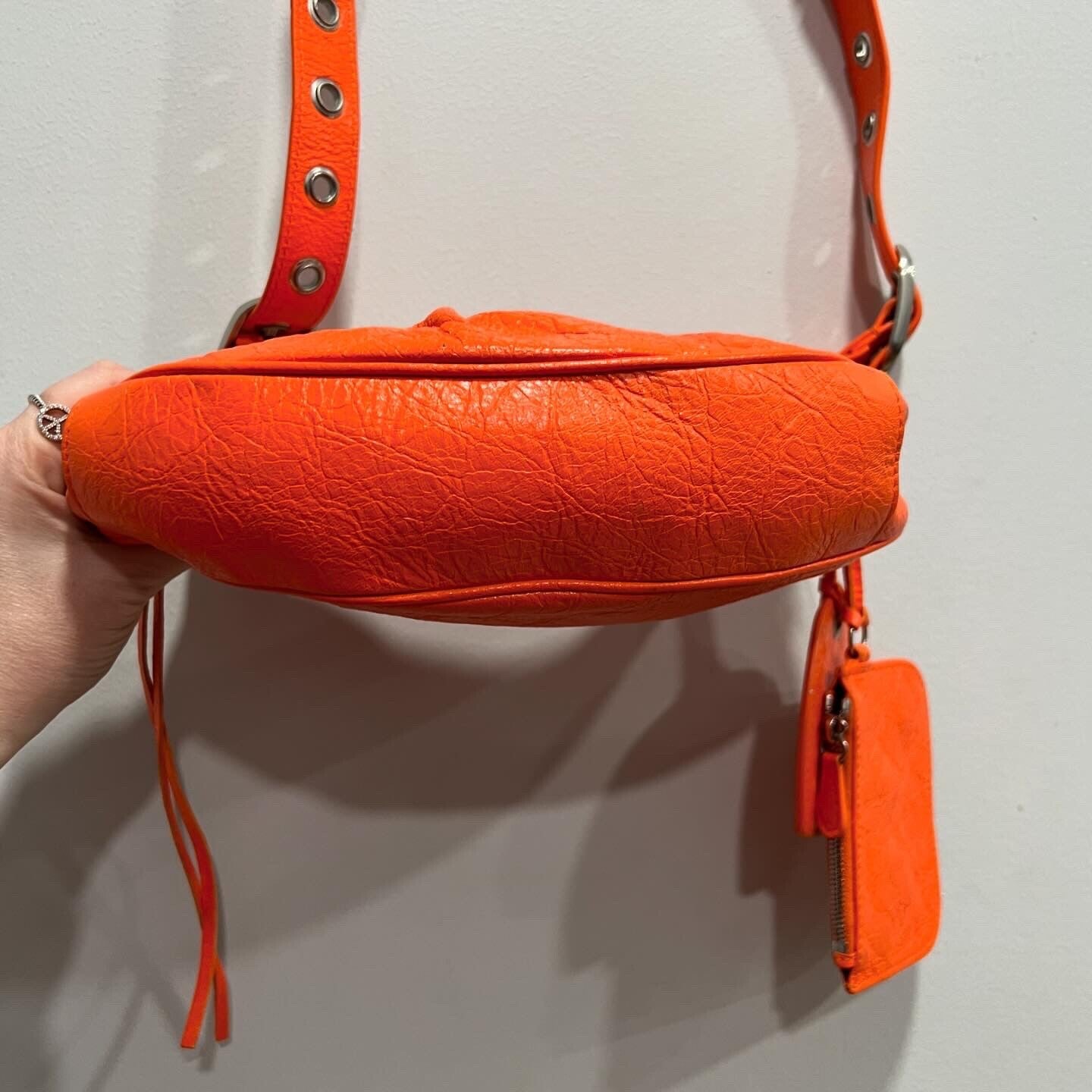 Balenciaga Le Cagole XS Neon Orange Arena Leather Shoulder Bag