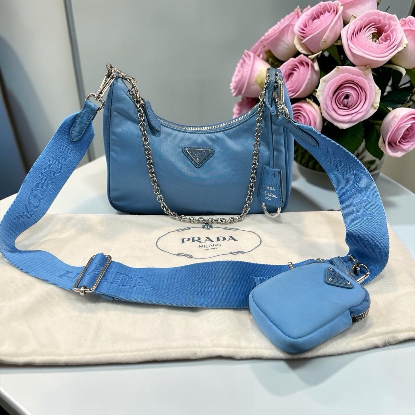 Prada Re-Edition 2005 Shoulder Tessuto Blue Nylon Shoulder Bag