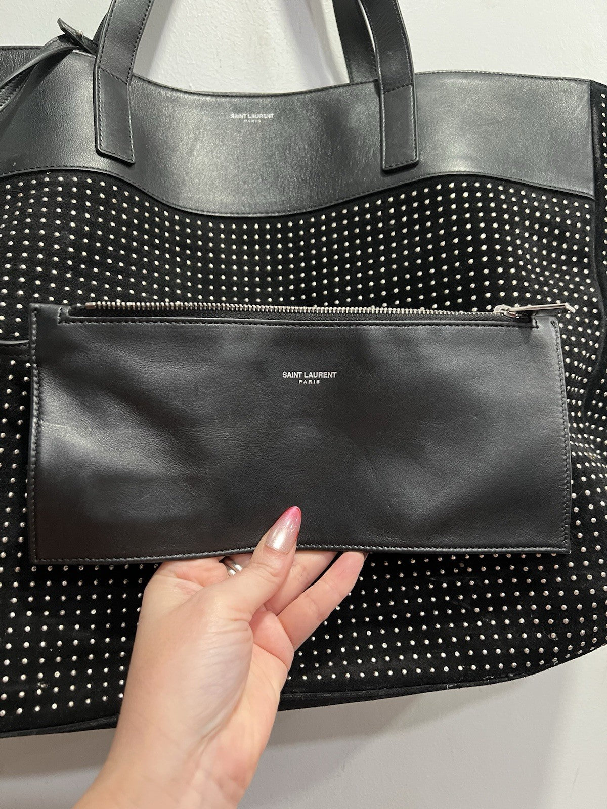YSL Saint Laurent East West Reversible Black Tote Bag With Pouch