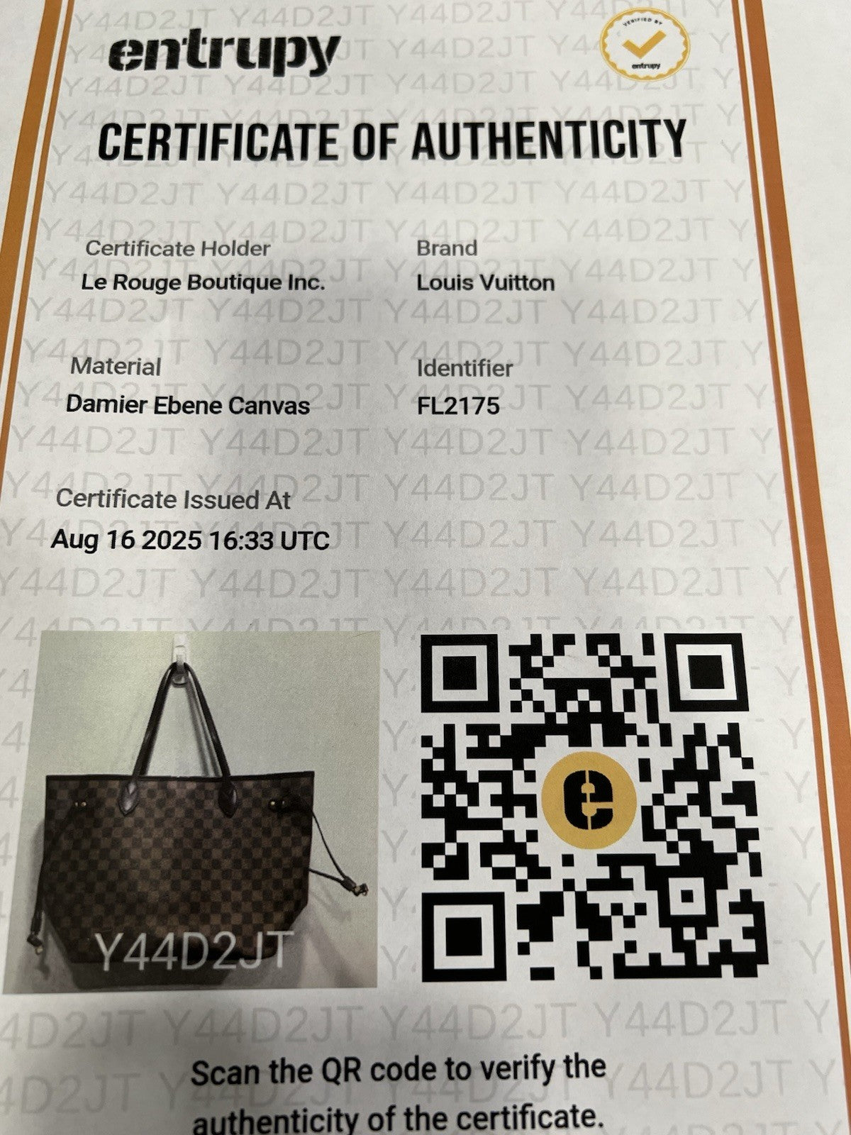 Louis Vuitton Damier Ebene Neverful MM W/Authenticity (NO INSERT)