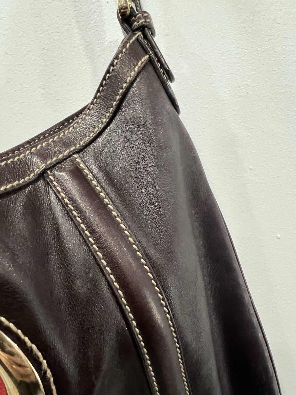 Gucci Leather Medium Britt Dark Brown Shoulder Bag With Authenticity